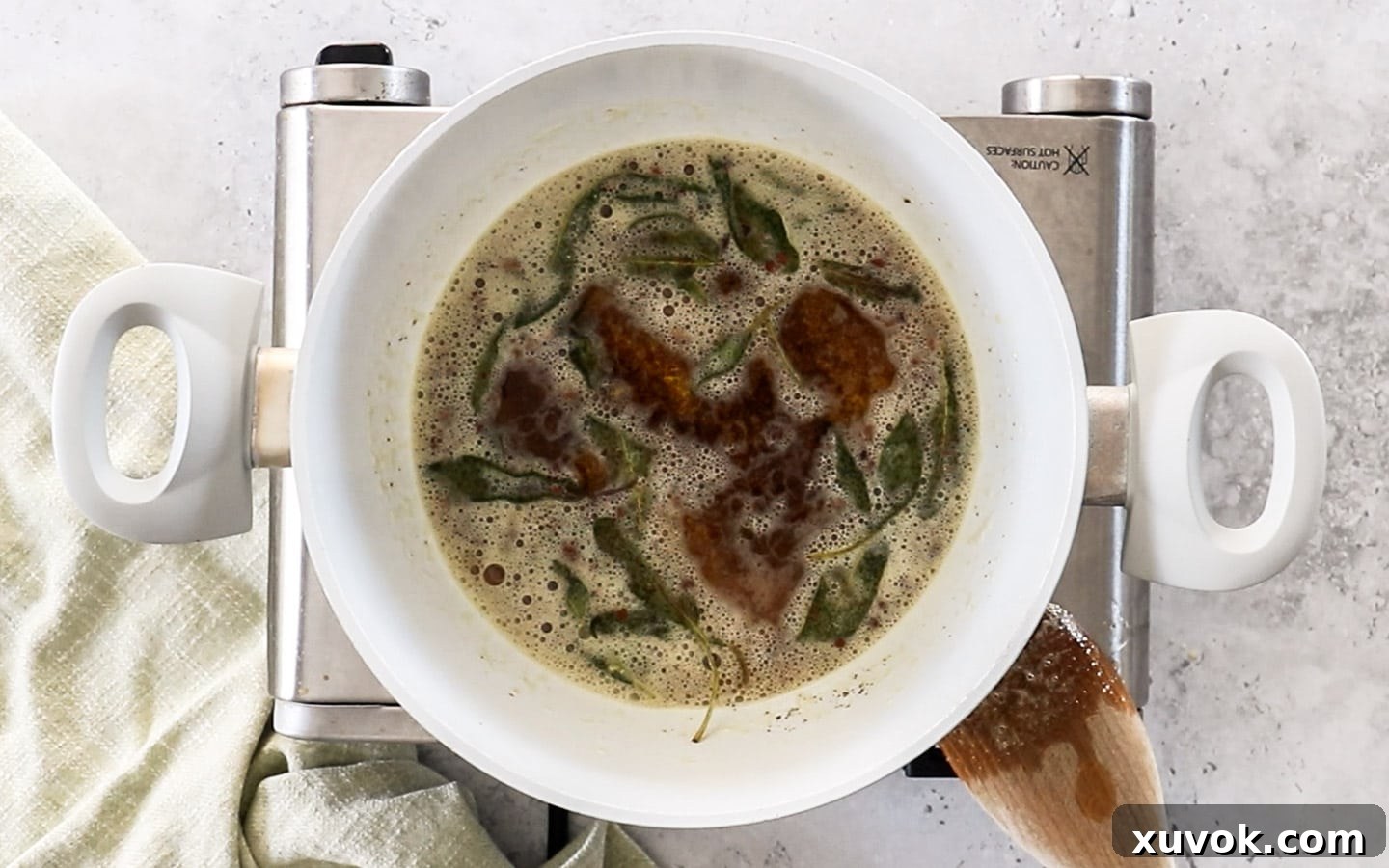 Sage butter browned in a pan.