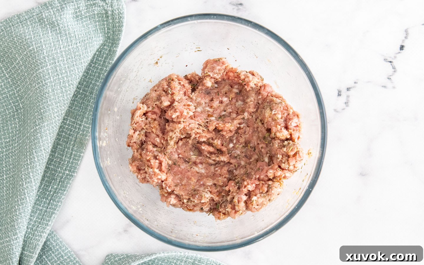 The meat mixture combined in a bowl.