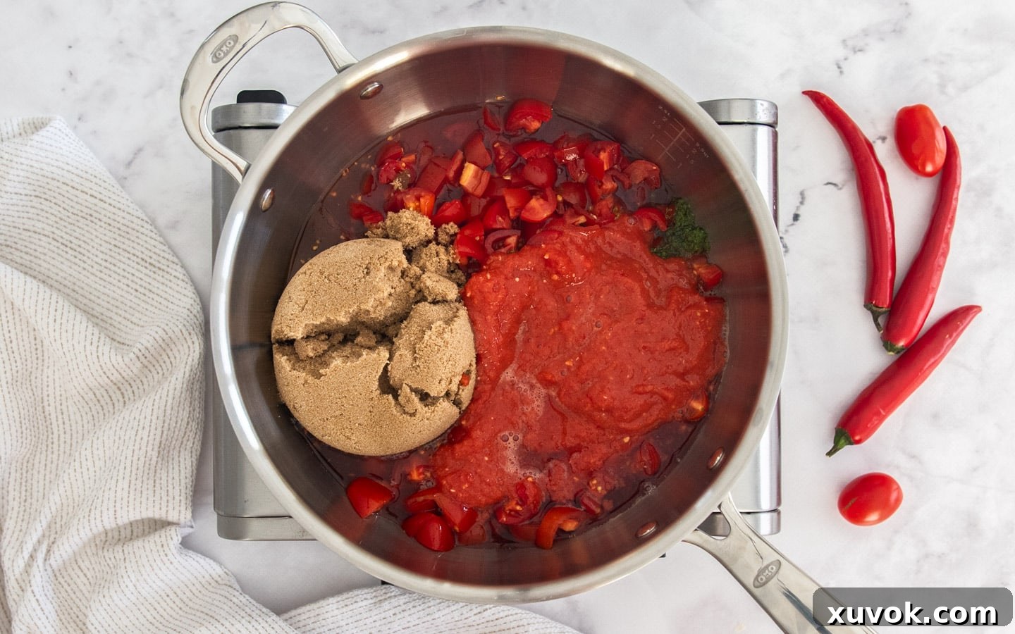 Ingredients in a saucepan.