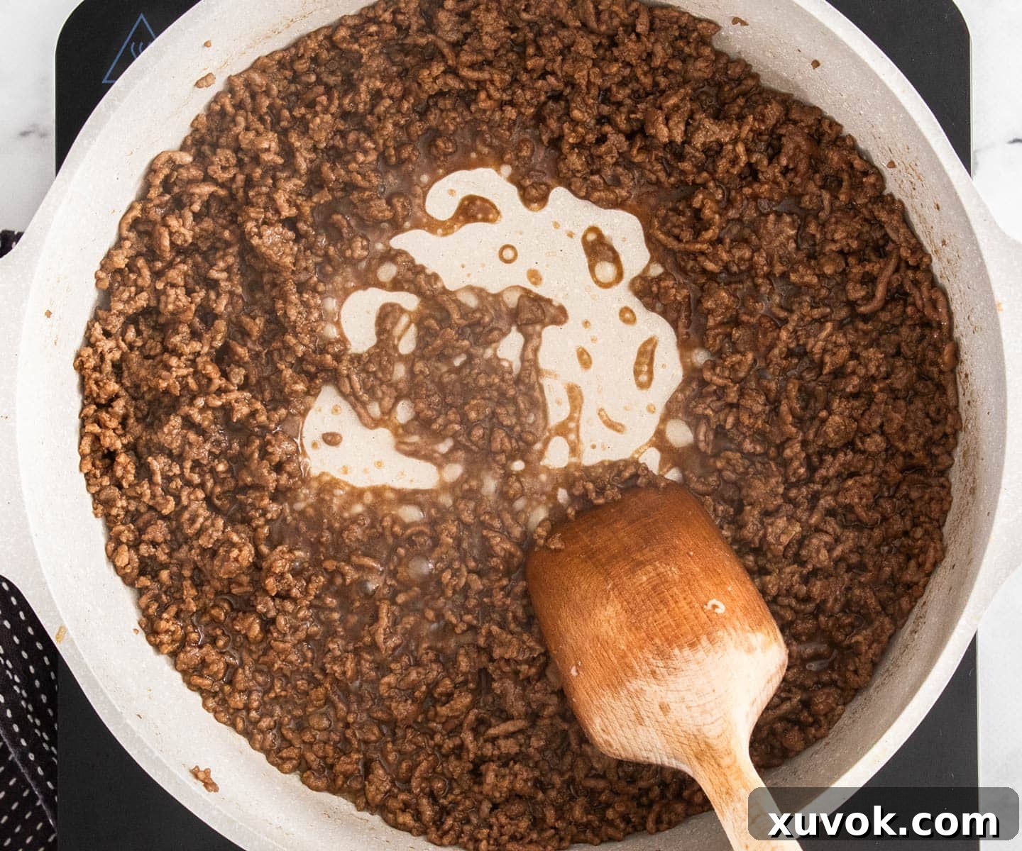 The teriyaki beef mince in the pan ready to serve.