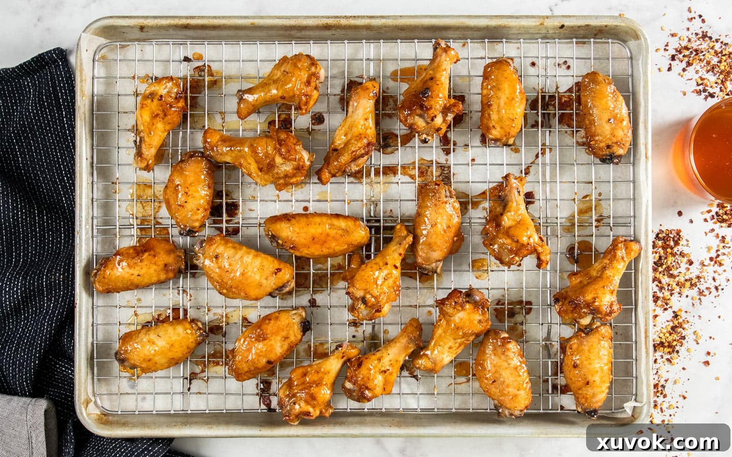 The glazed wings ready to go back into the oven.
