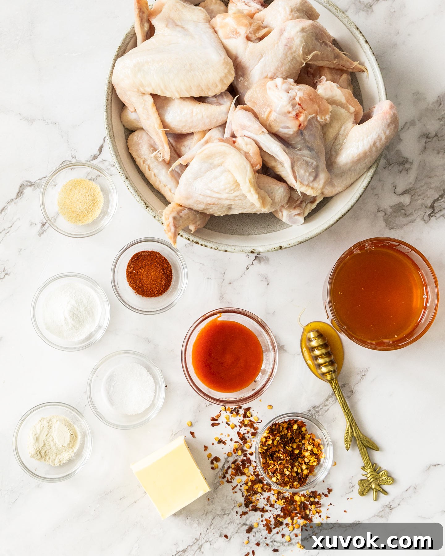Ingredients for hot honey chicken wings.