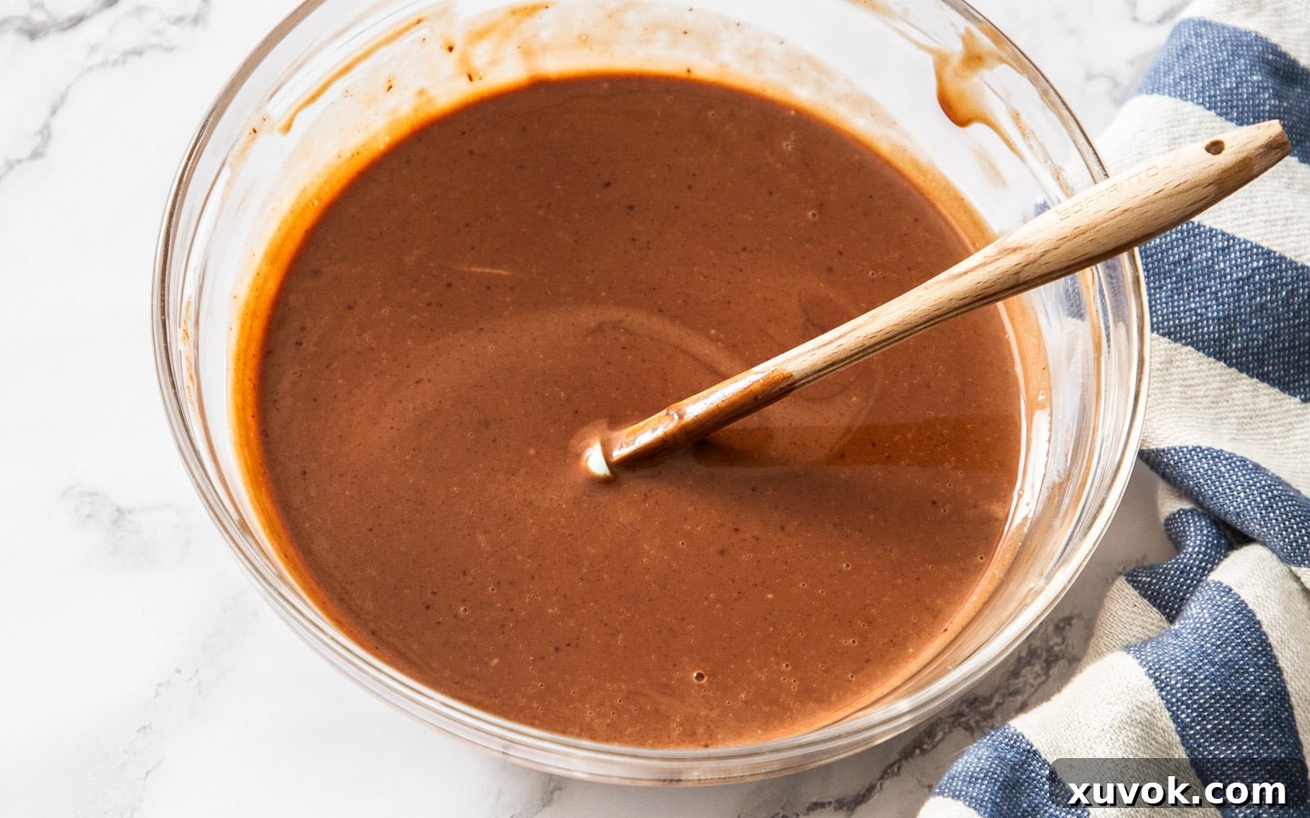 The smoothly mixed chocolate ganache-like base in a bowl, ready for the next step.