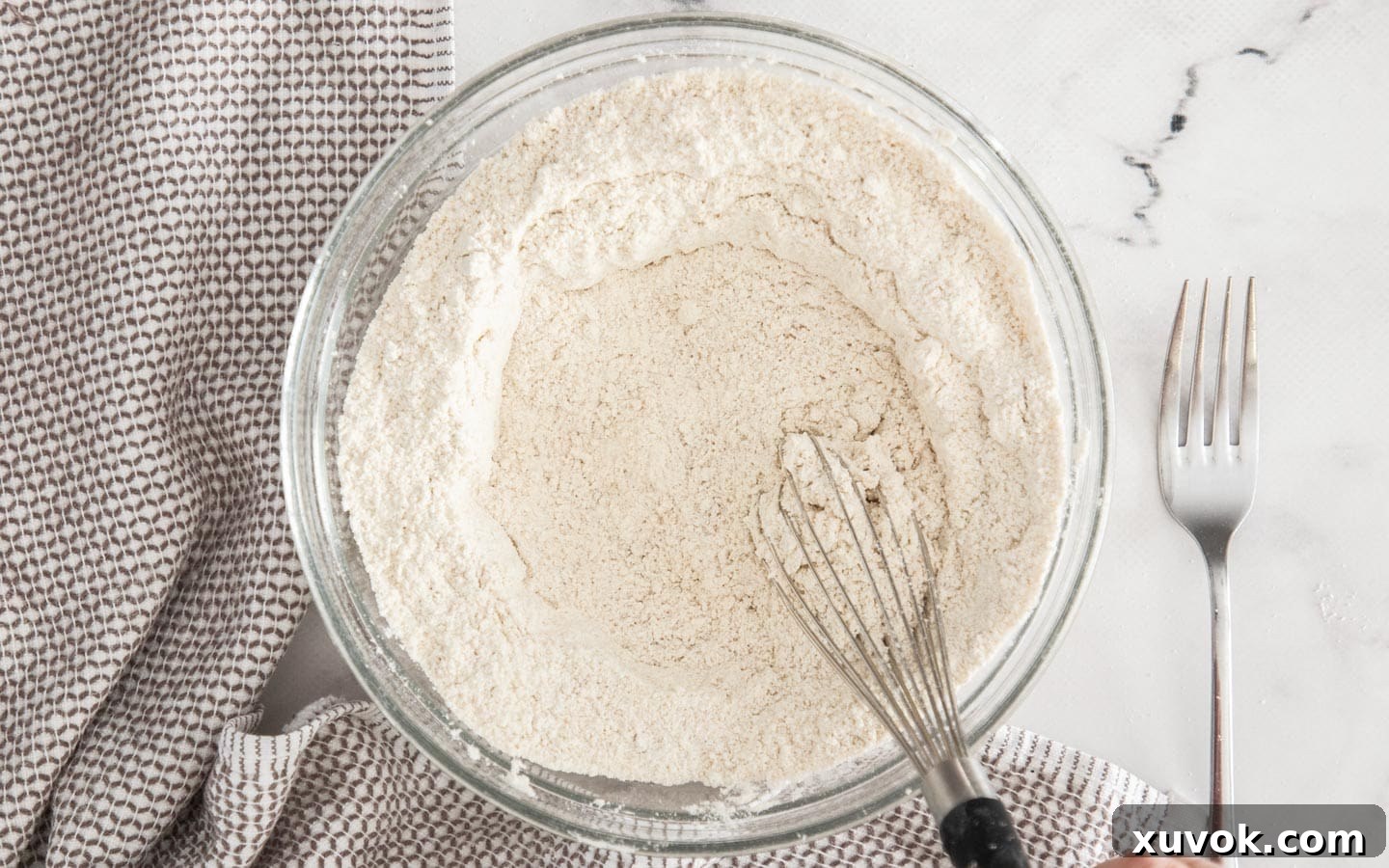 The dry ingredients for streusel topping mixed in a bowl.
