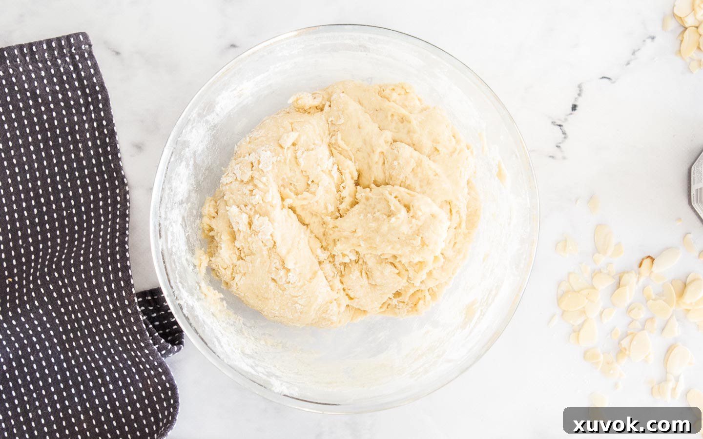 The shaggy, rough Danish dough after its initial mixing and short rest.
