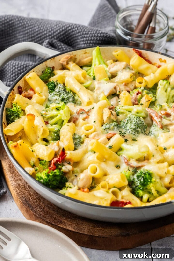 The baked pasta in a pan ready to serve.