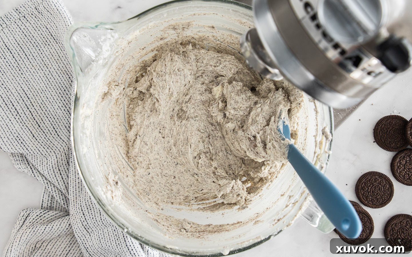 The buttercream after adding the Oreo crumbs.