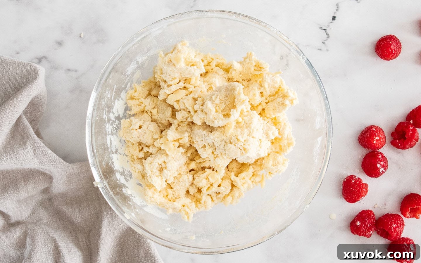 The scone-like dough before rolling into balls.