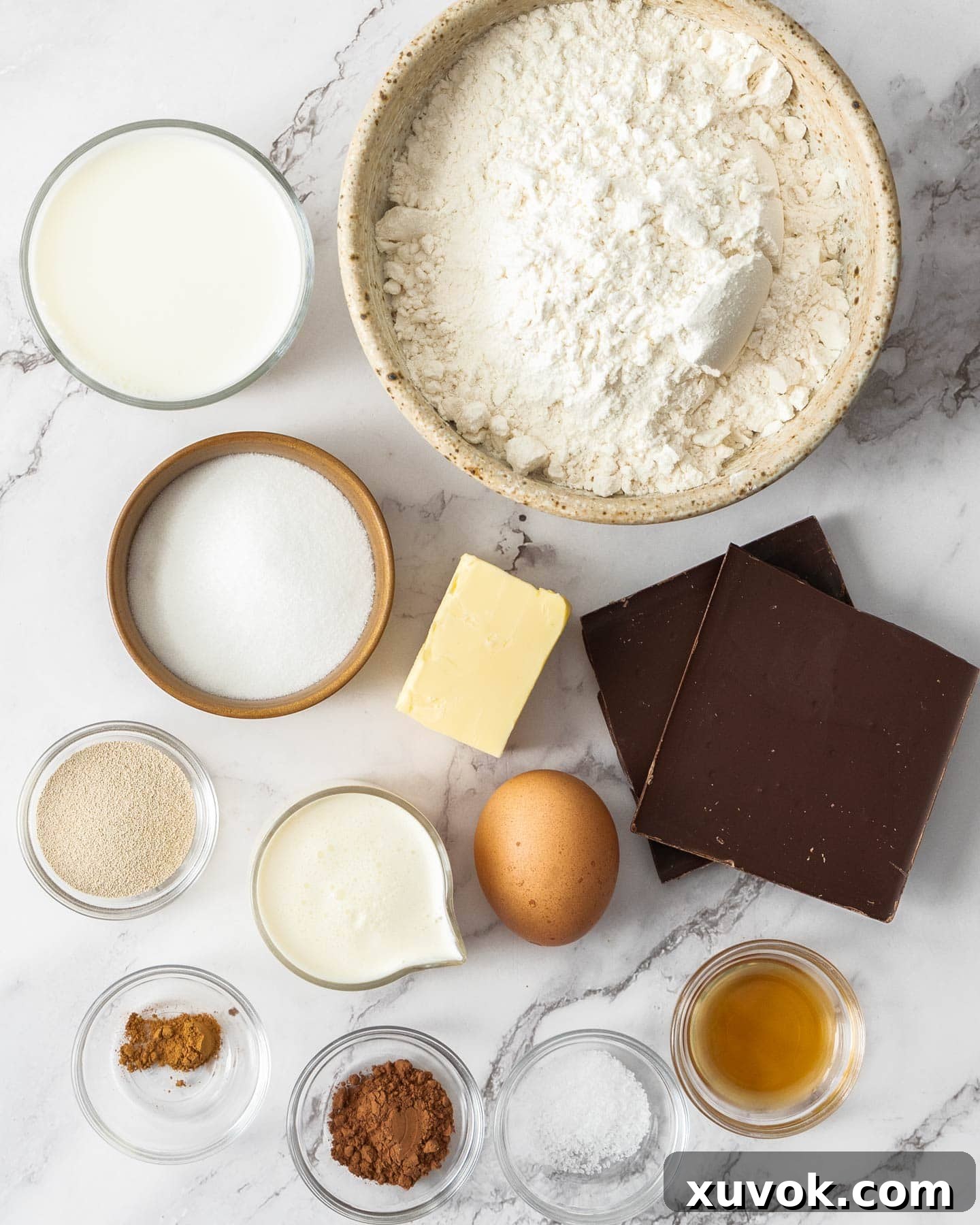 Ingredients for chocolate filled donuts.
