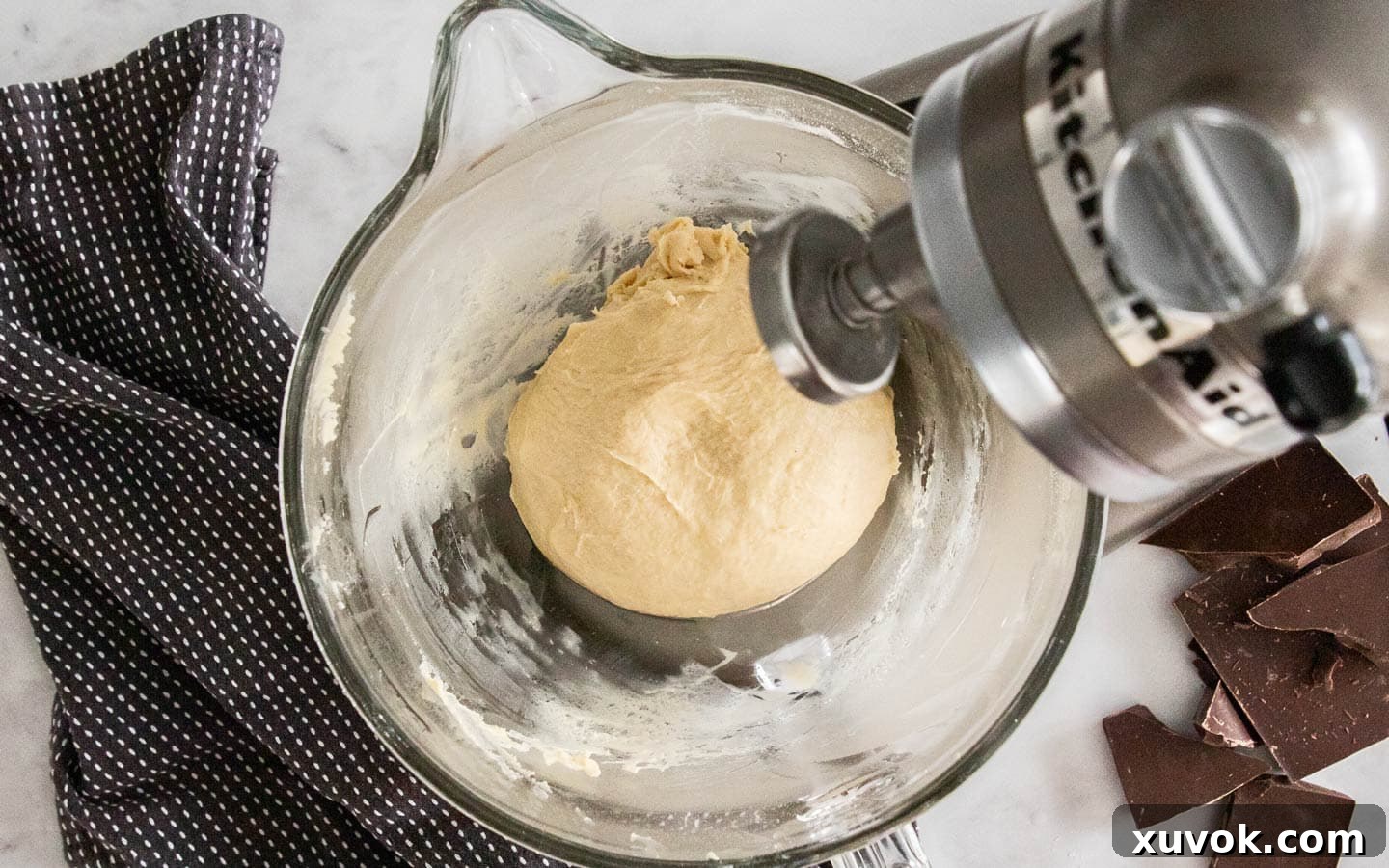 The dough before rising, in a mixing bowl.