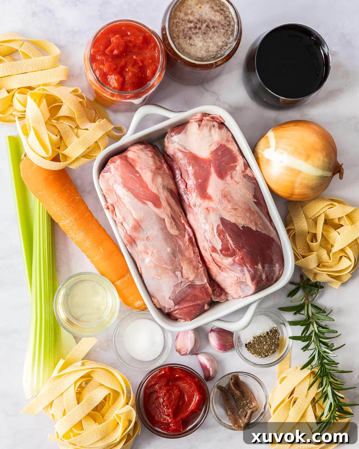 Ingredients for beef shin ragu.