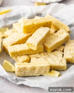 Closeup of the side of the lemon shortbread showing the texture.