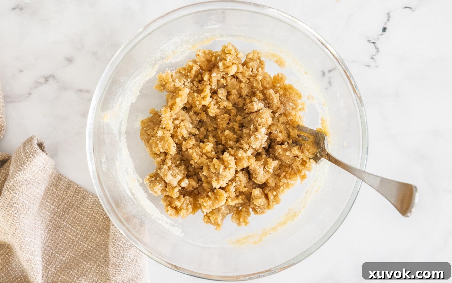 The crumble topping in a bowl.