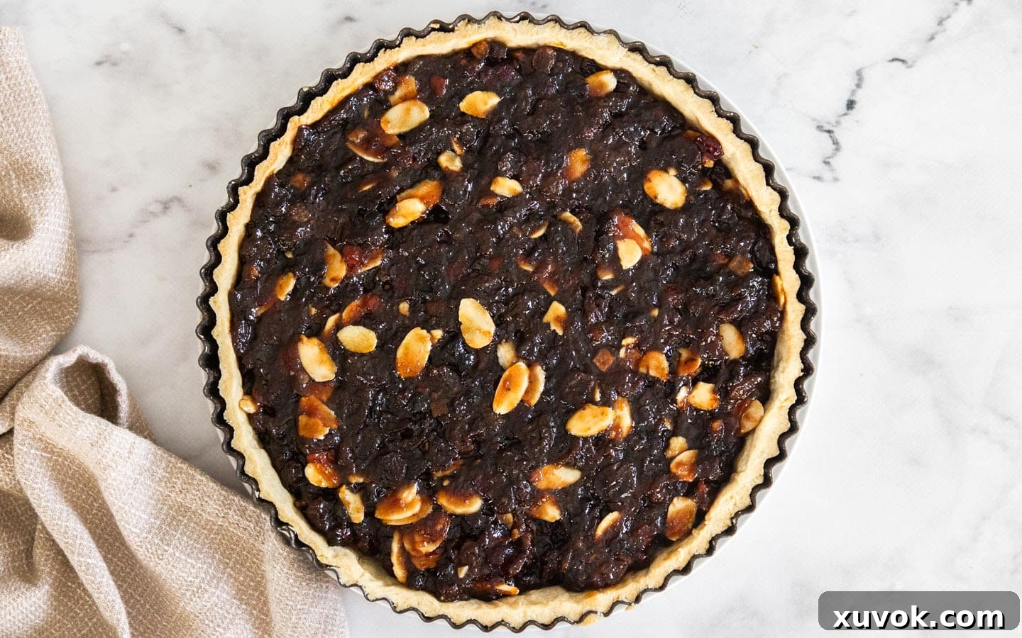 The mince pie filling inside the tart crust.