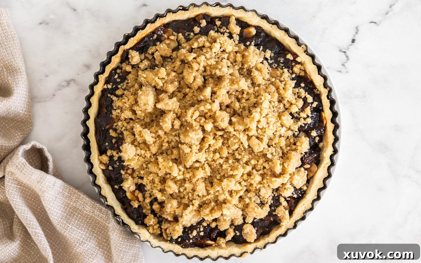 Top down view of the mince pie tart ready to bake.