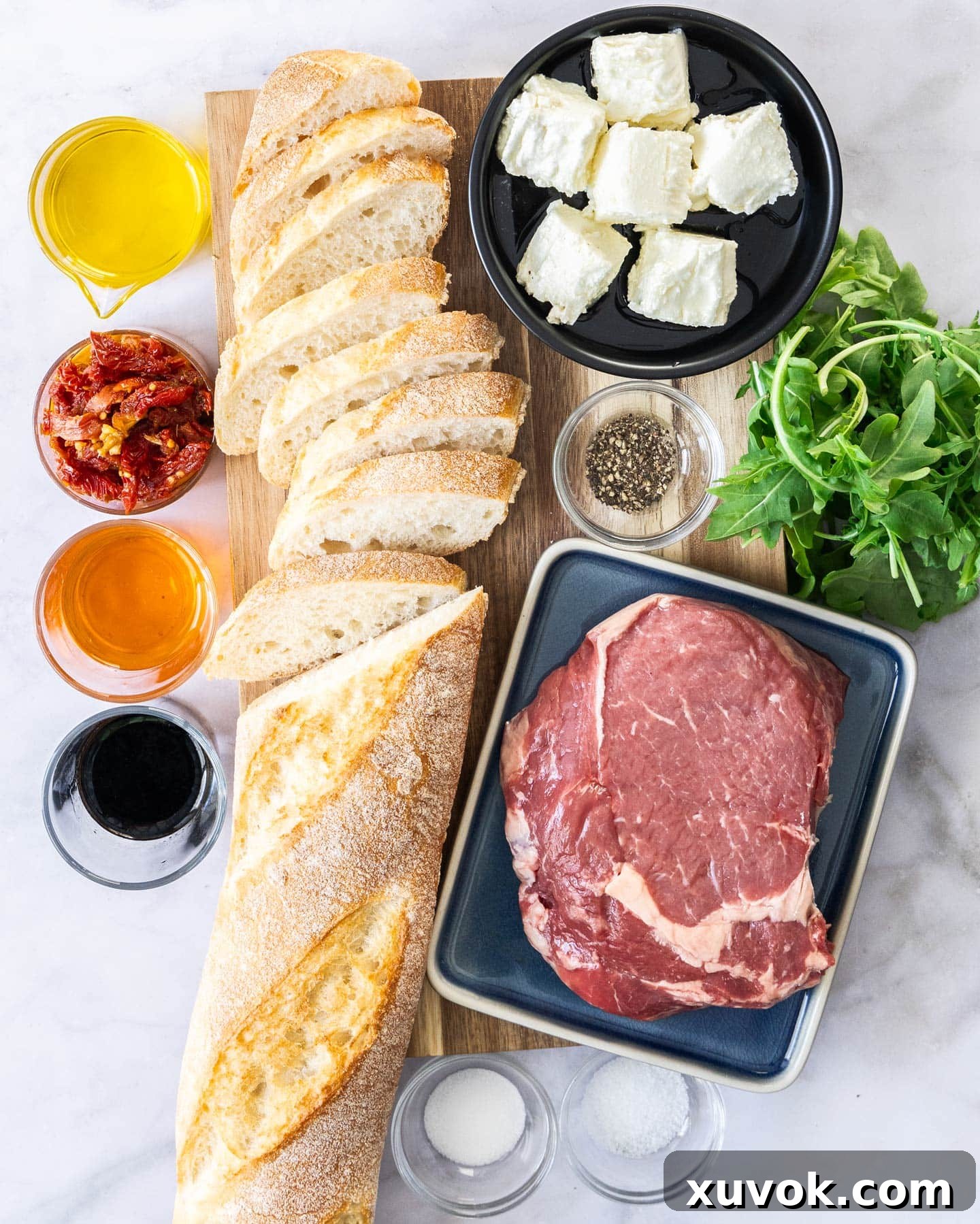Ingredients for steak crostini.