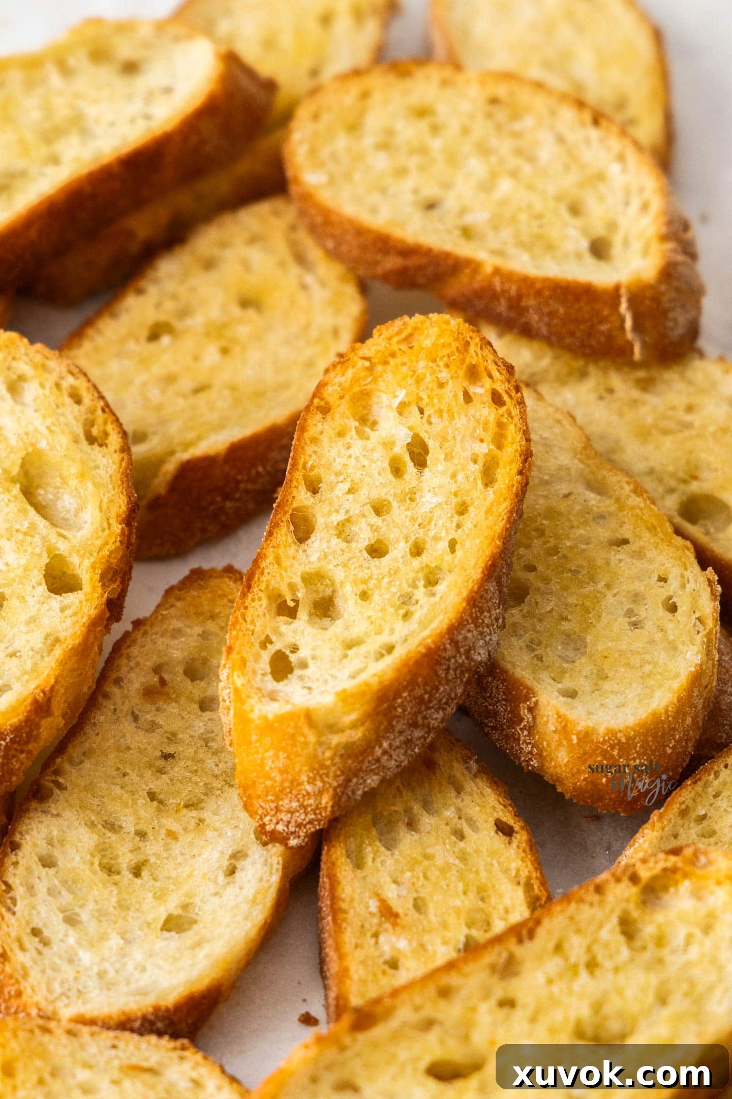 Closeup of crostini toasts ready to eat.