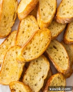 A pile of crostini, ready to eat.