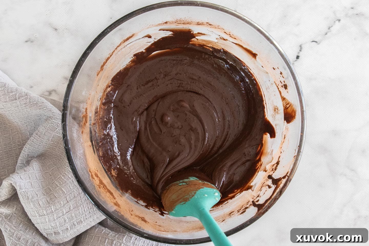 The chocolate mixture in a glass bowl.