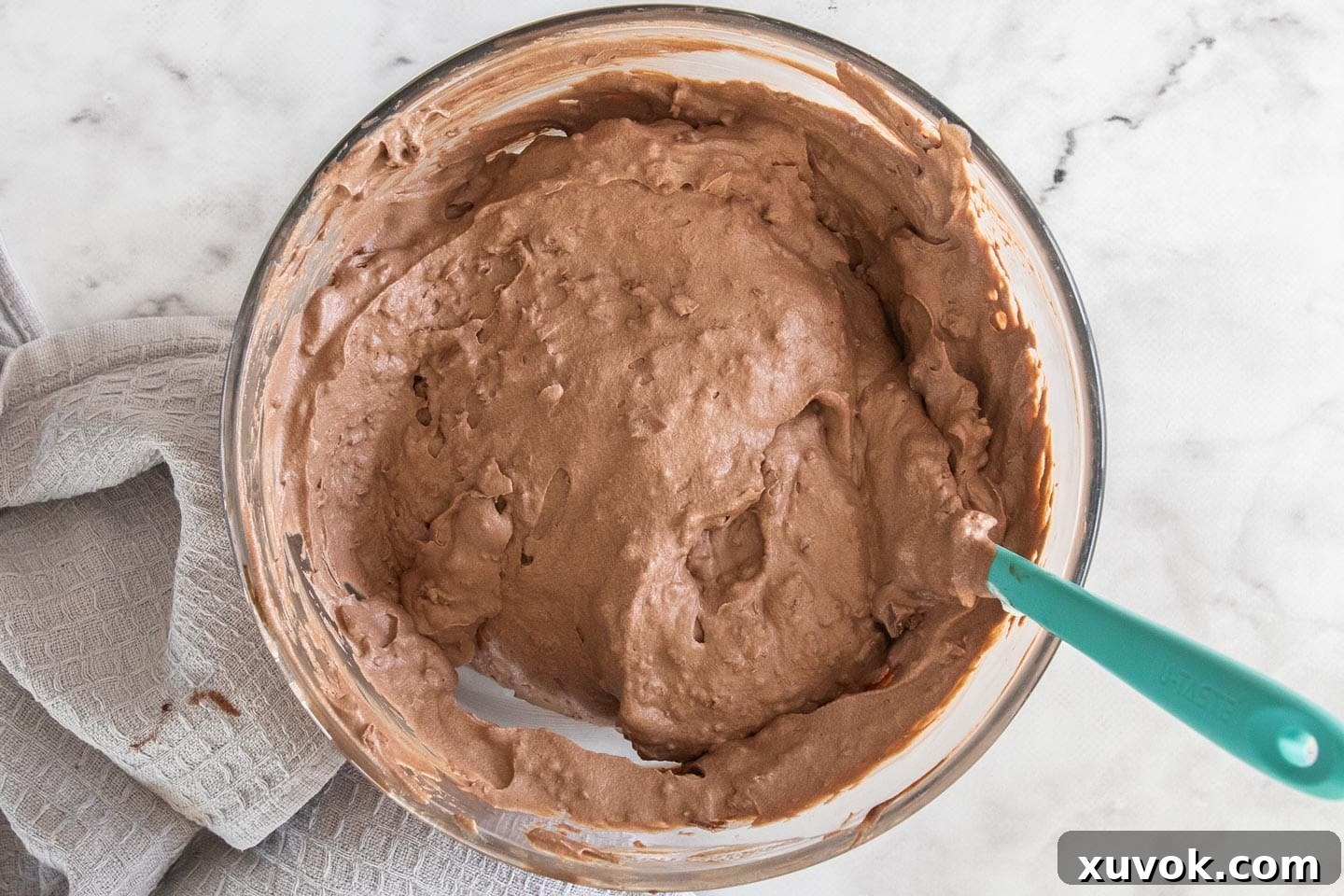 The chocolate ice cream mixture with the choc chips folded through.