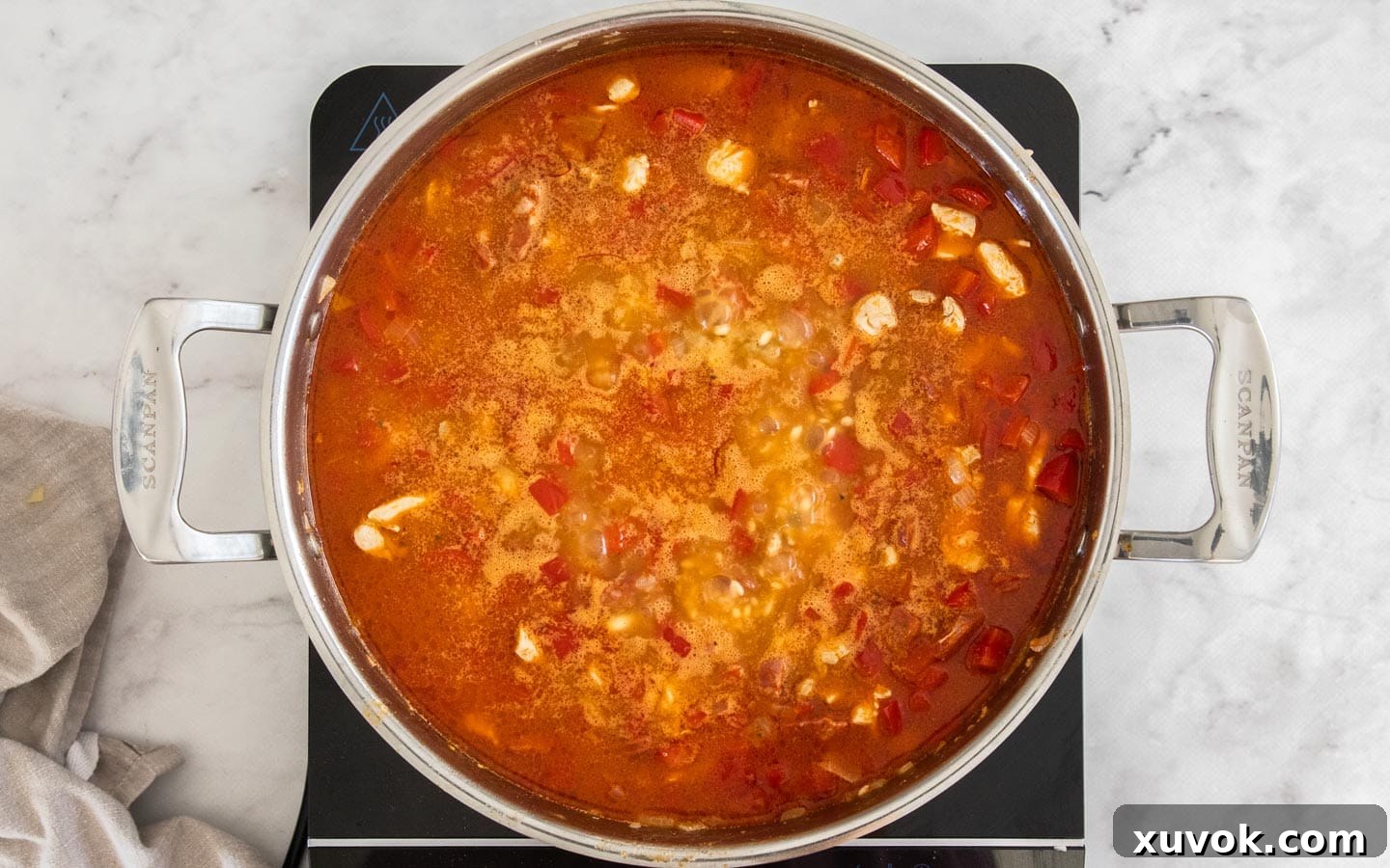 The pan with all the stock added.