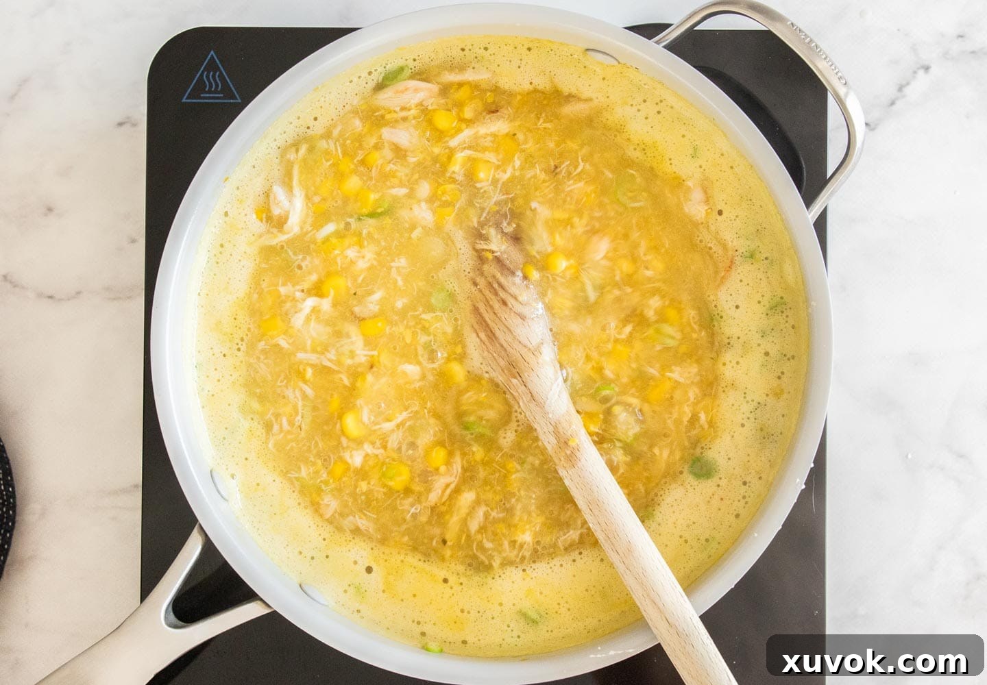 The soup after the egg has been added.