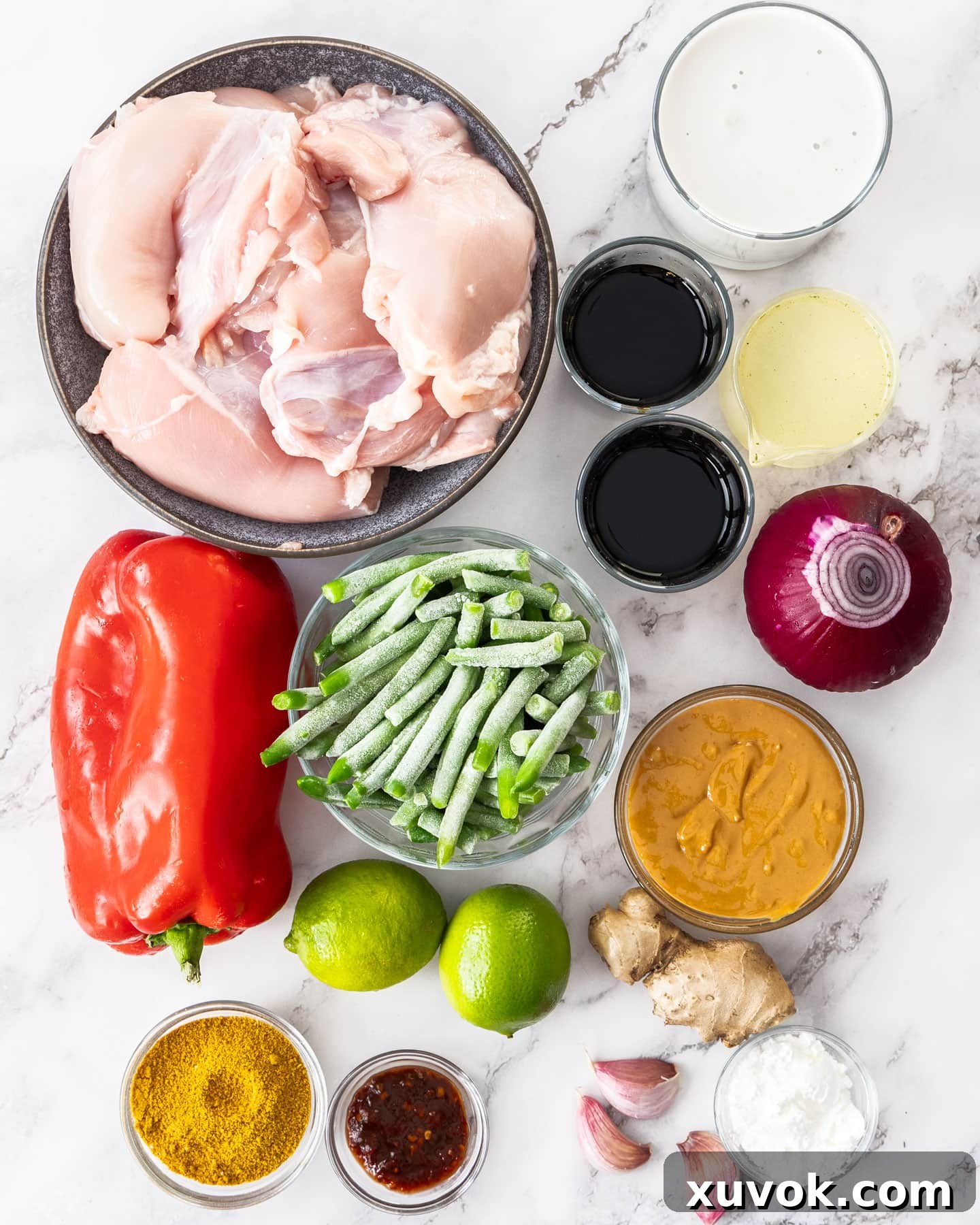 Ingredients for slow cooker satay chicken.