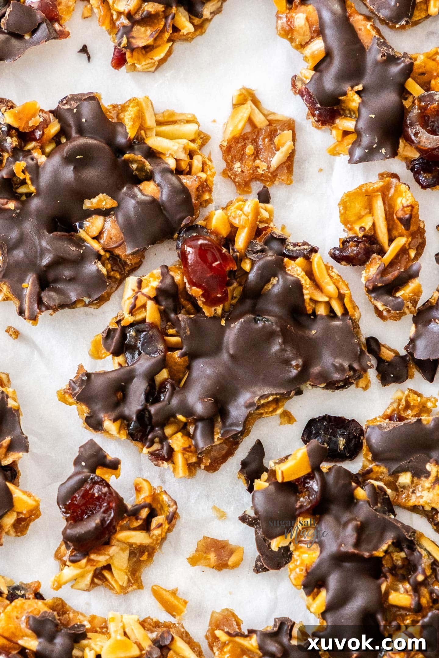 Top down view of big chunks of florentine slice, showcasing its rich, layered texture.