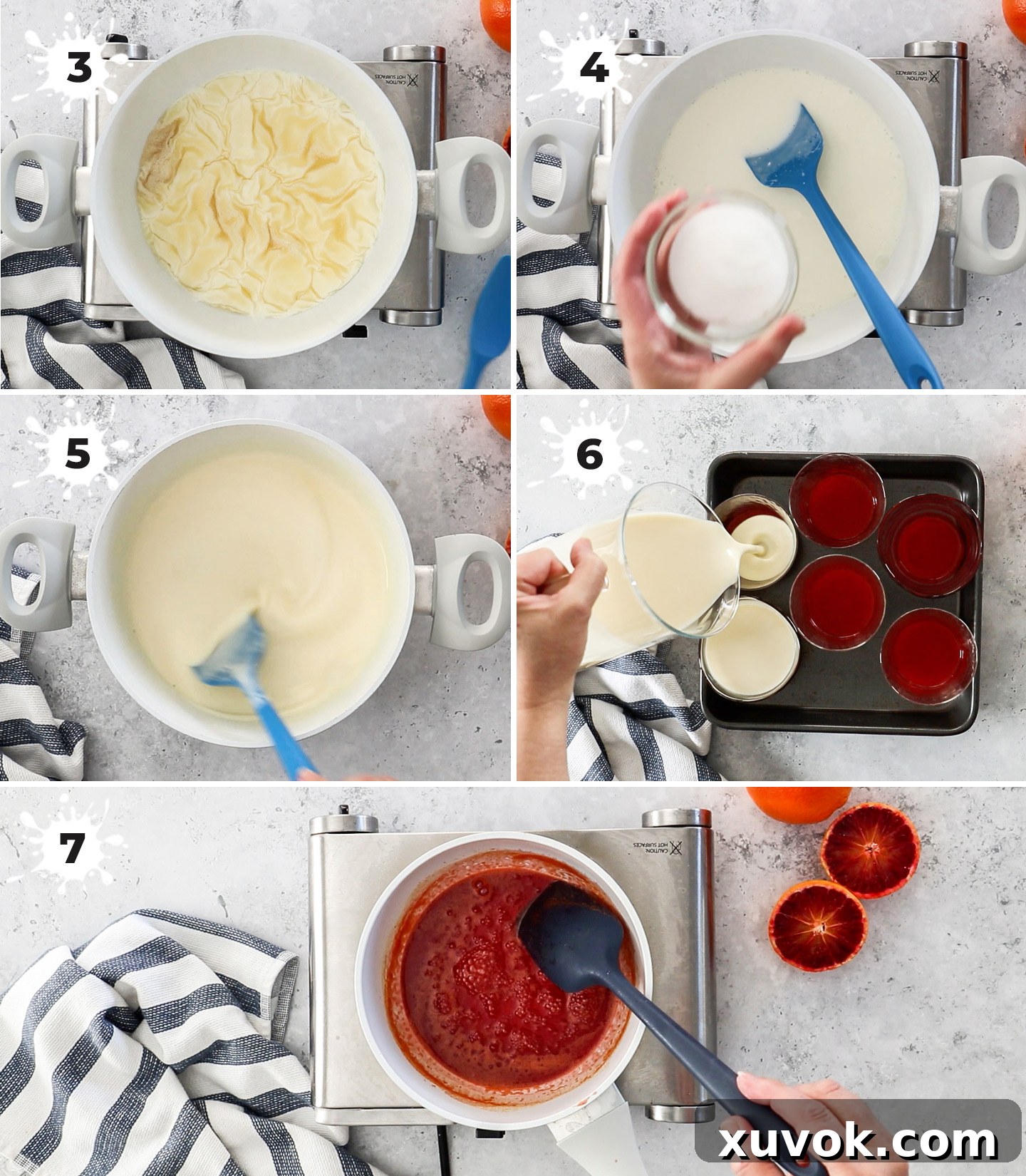 A collage showing how to make the buttermilk panna cotta.