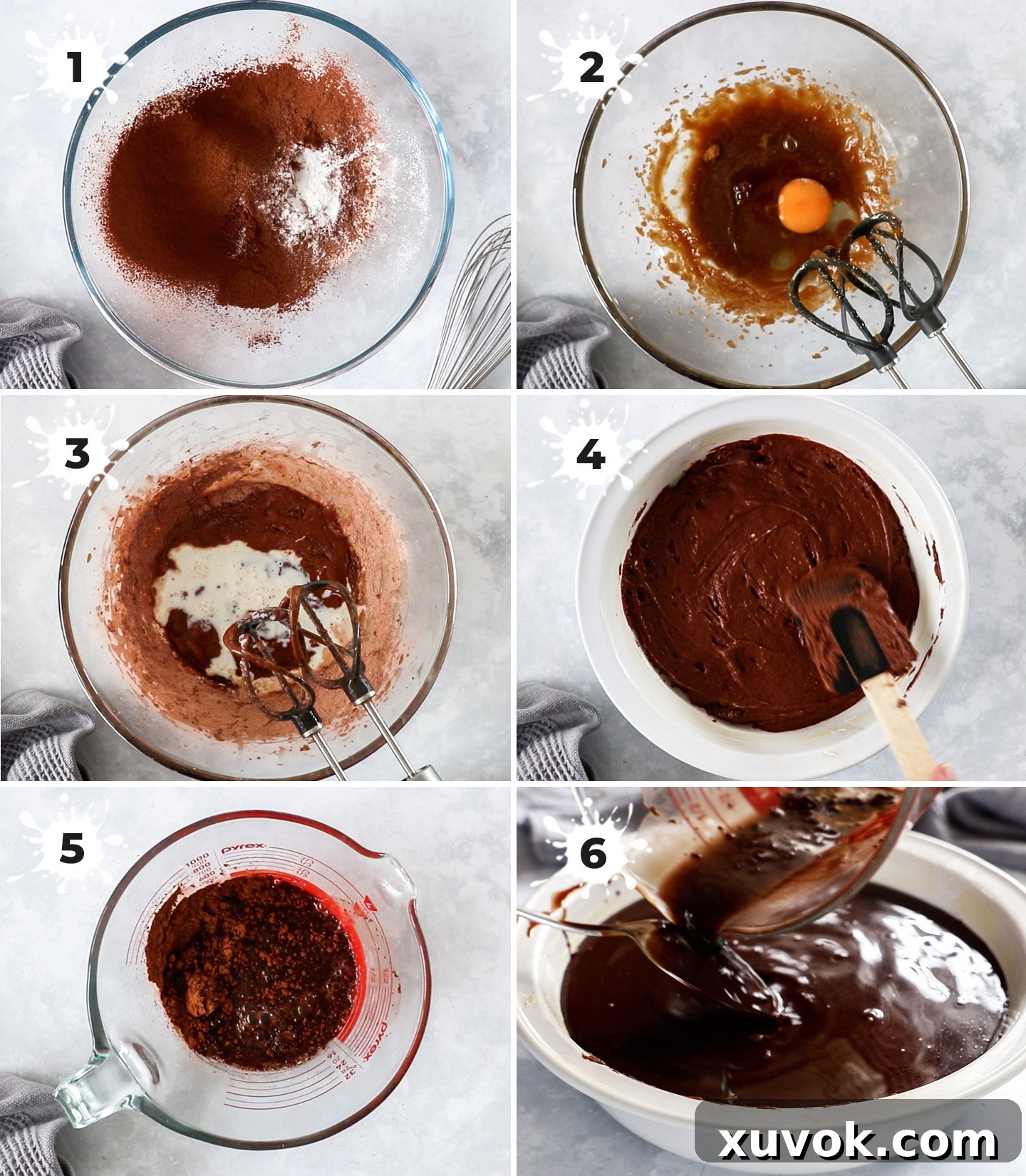 A visual collage illustrating the key, easy-to-follow steps involved in preparing the luscious chocolate self-saucing pudding recipe.