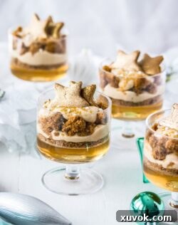 This Gingerbread Trifle is a magical Christmas dessert filled with a ginger and sparkling wine jelly, gingerbread cake and butterscotch pudding.