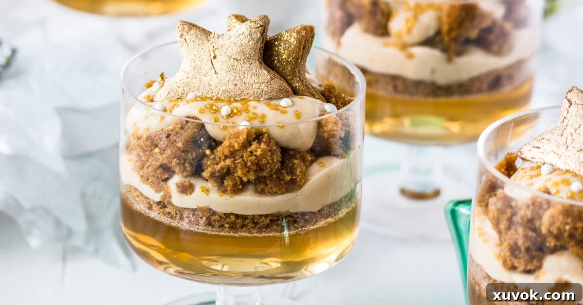 Closeup of a Gingerbread Trifled decorated with star shape cookies. A perfect ending to a festive meal.
